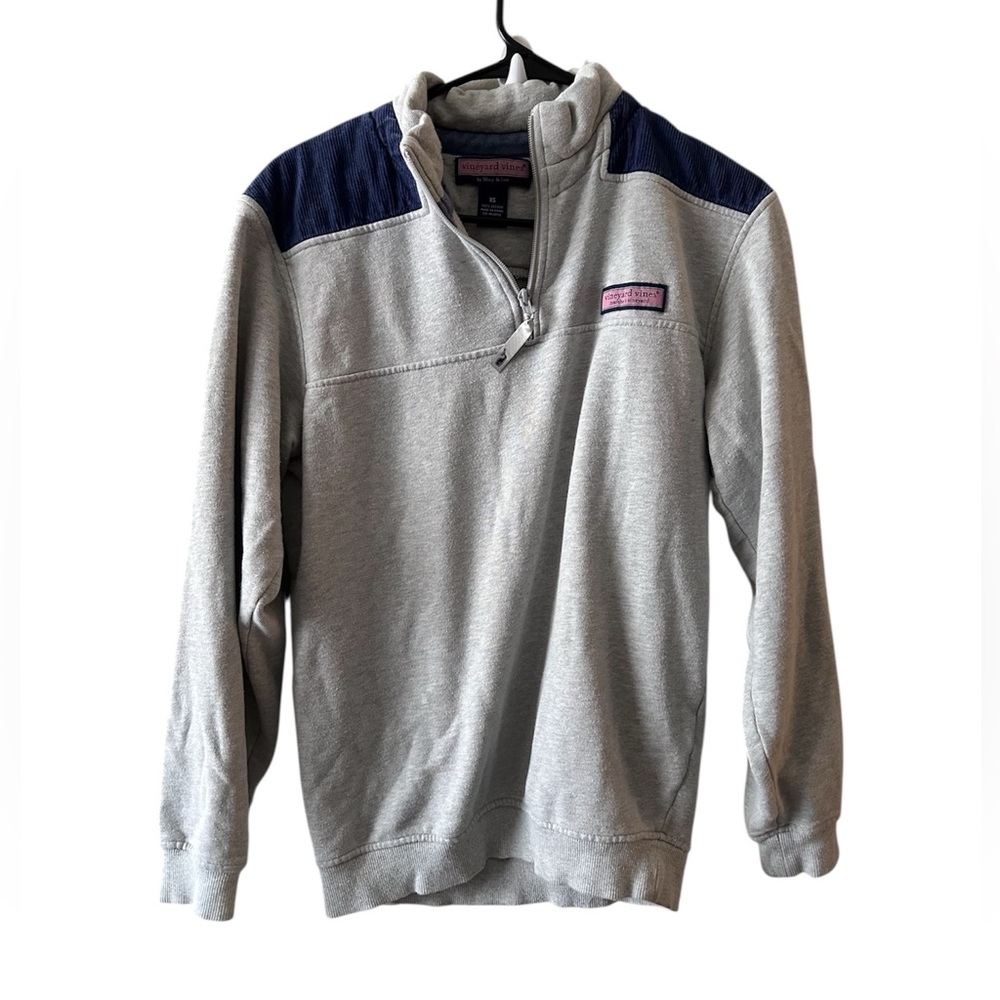 Vineyard Vines Heather Gray and Navy Zip-Up Sweater